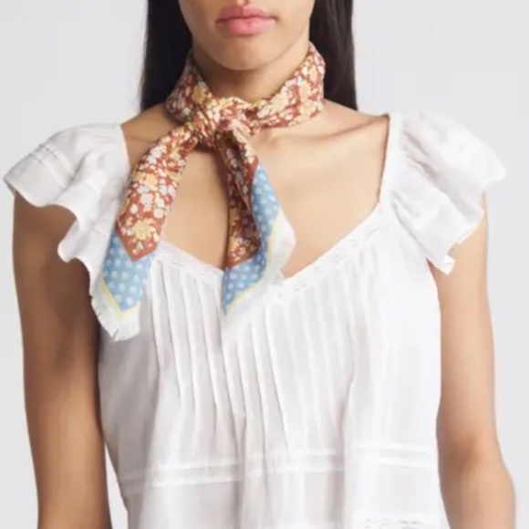 Treasure And Bond Print Square Silk Scarf Rust Gestural Floral OS - Picture 15 of 15